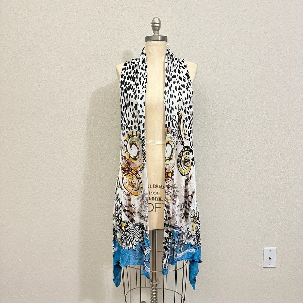 ADORE 3 Way Hand Painted Vest Animal Print Open Front Knit Duster NWT